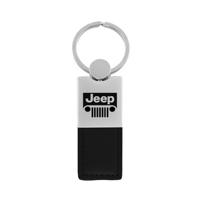 Jeep Grill Duo Leather / Chrome Key Fob in Black