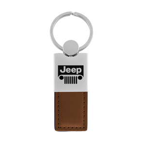 Jeep Grill Duo Leather / Chrome Key Fob in Brown