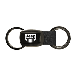 jeep-grill-leather-tri-ring-key-fob-gun-metal-37689-classic-auto-store-online