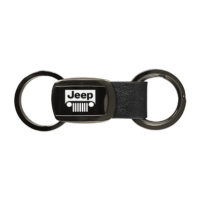 Jeep Grill Leather Tri-Ring Key Fob in Gun Metal