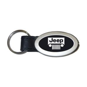 Jeep Grill Oval Leather Key Fob in Black