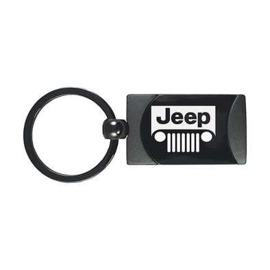 Jeep Grill Two-Tone Rectangular Key Fob in Gun Metal