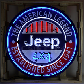 JEEP ROUND NEON SIGN IN 36" STEEL CAN