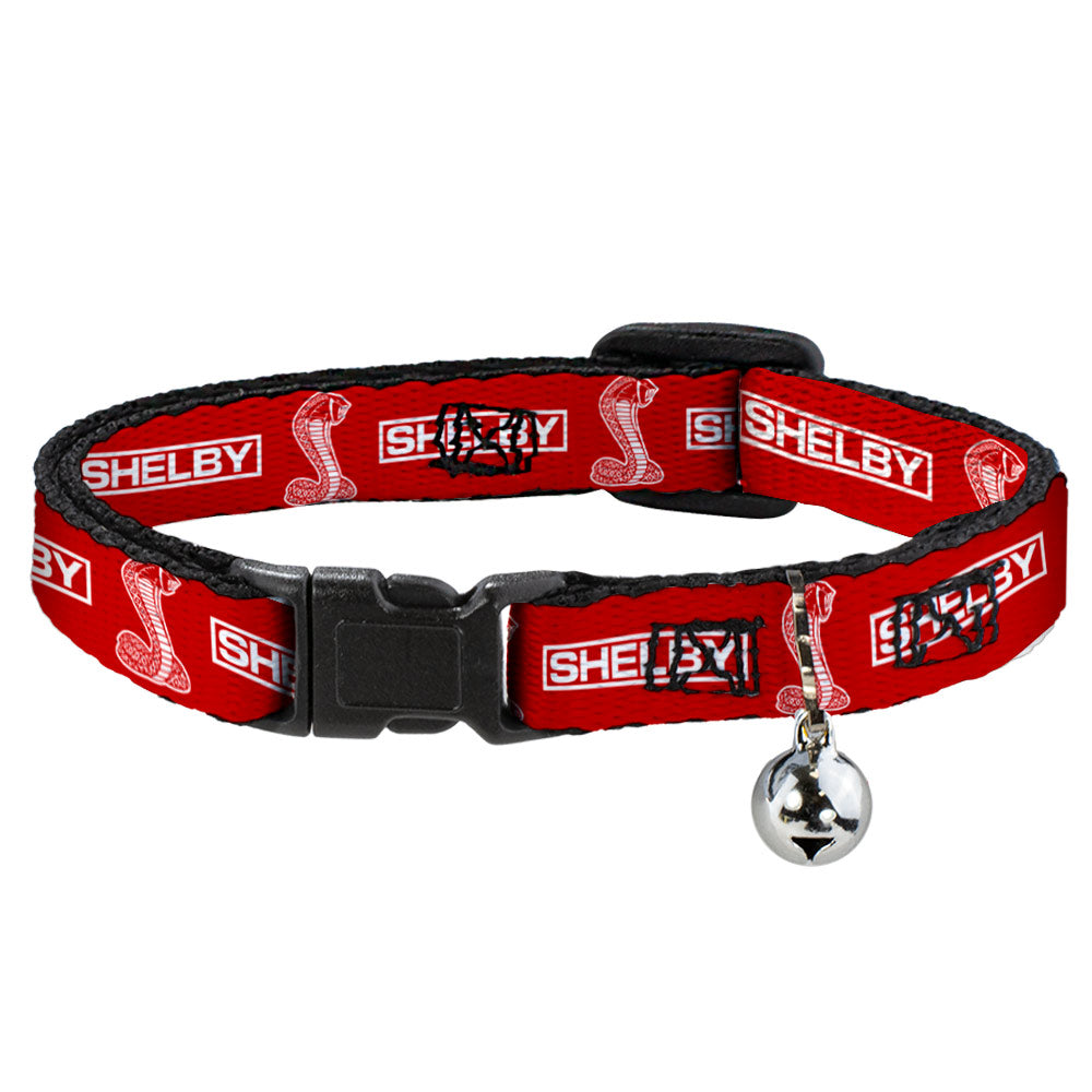 Shelby Box Logo & Super Snake Cobra Red White Cat Collar Breakaway with Bell - Narrow Fits 8.5-12"