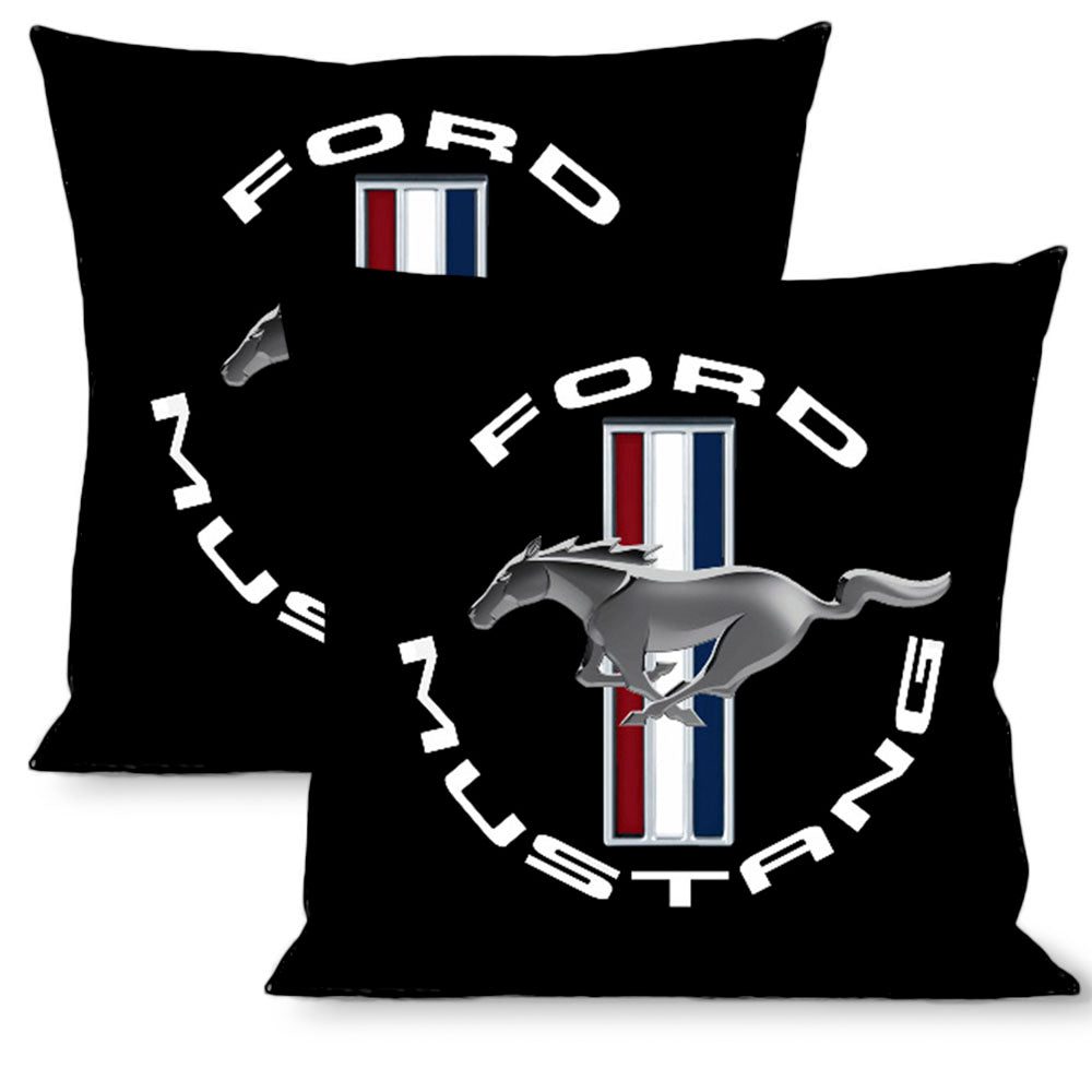 Ford Mustang Tri-Bar Logo Black Throw Pillow