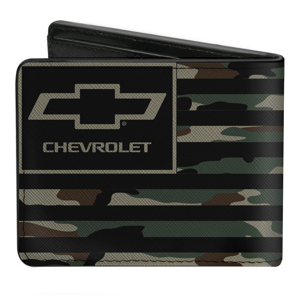 Chevrolet Bowtie American Flag Weathered Camo Olive & Black Bi-Fold Wallet