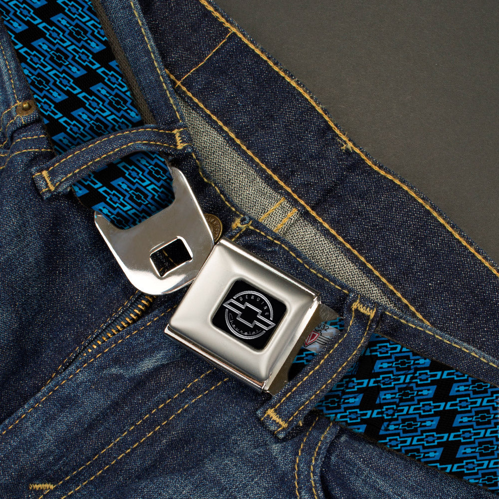 Diagonal Retro Chevy Bowtie Monogram Black & Blue Seatbelt Belt