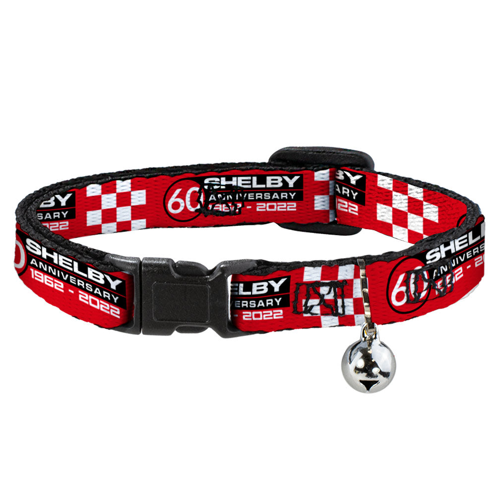 Shelby 60th Anniversary Checkered Red & White Cat Collar Breakaway with Bell - Narrow Fits 8.5-12"