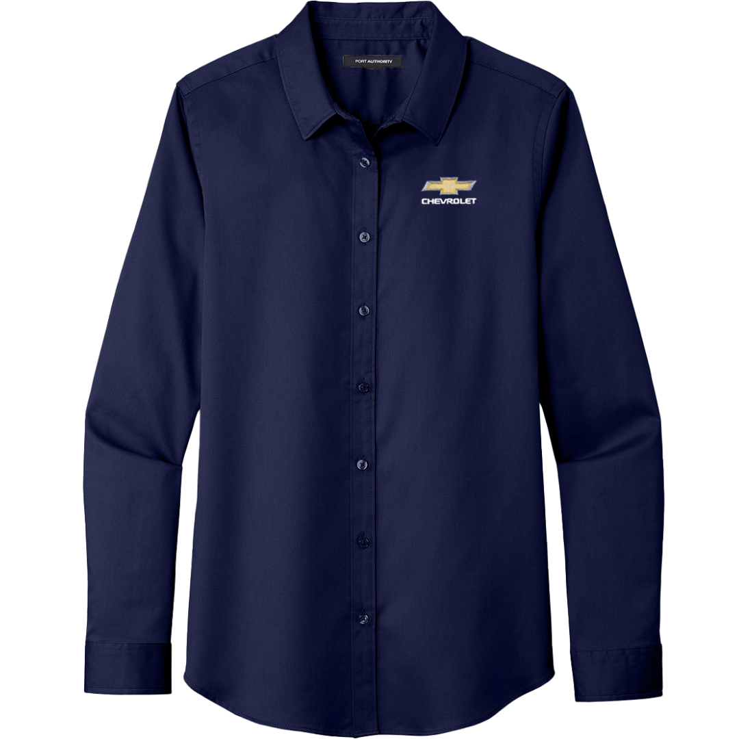 ladies-chevy-bowtie-superpro-react-long-sleeve-work-shirt-polo