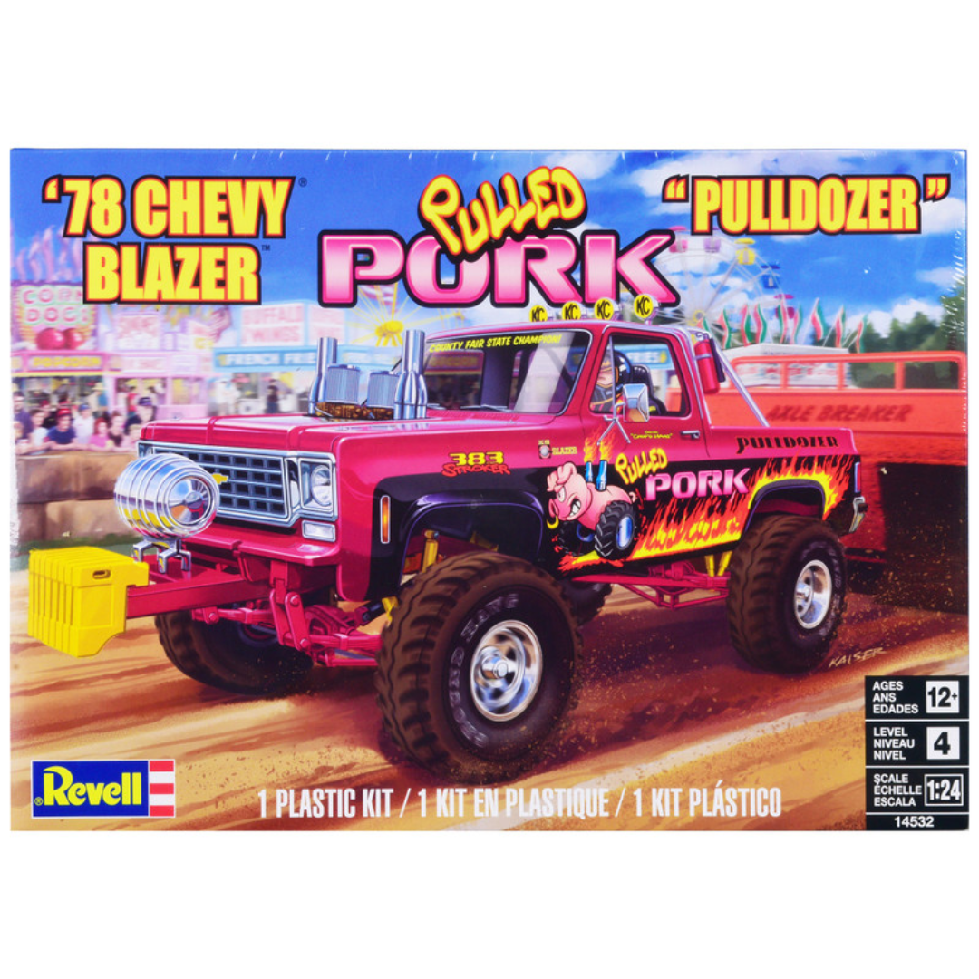 level-4-model-kit-1978-chevrolet-blazer-pickup-truck-pulled-pork-pulldozer-1-24-scale-model-by-revell-14532-classic-auto-store