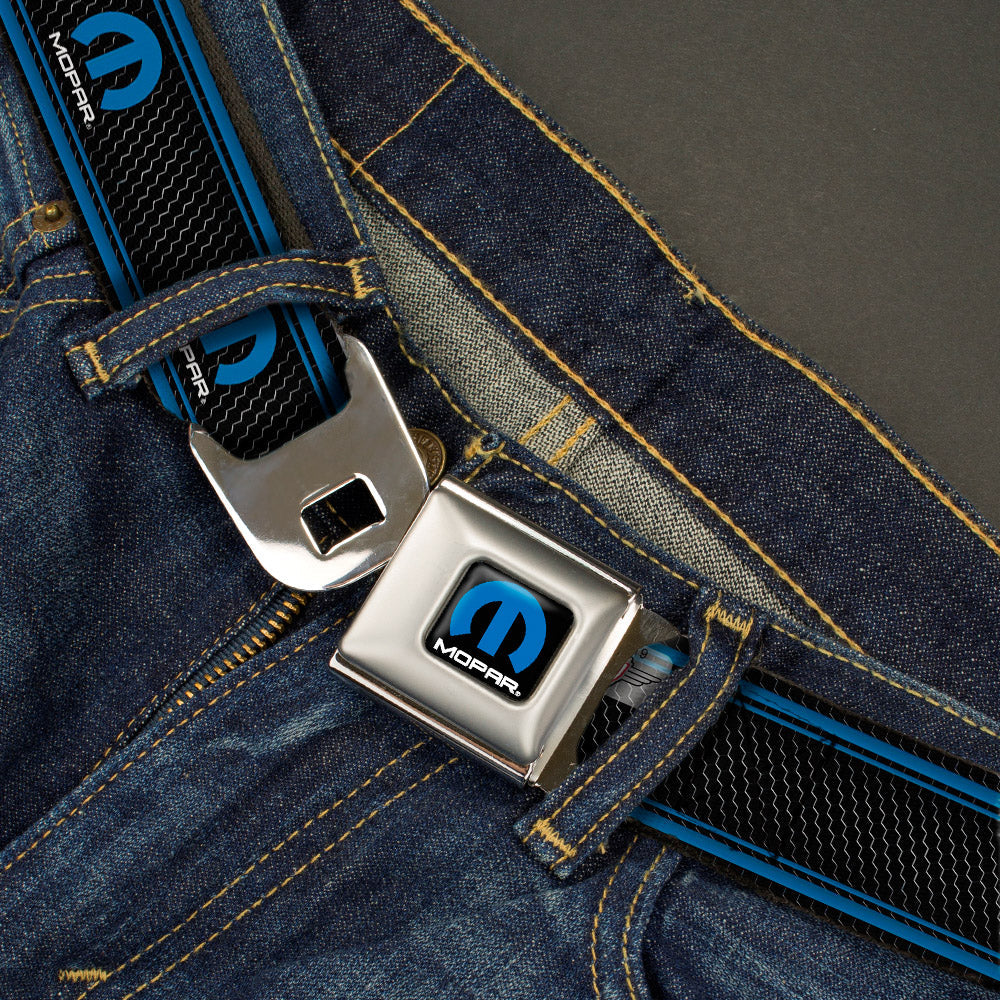 Mopar Logo Black & Blue Stripes Seatbelt Belt