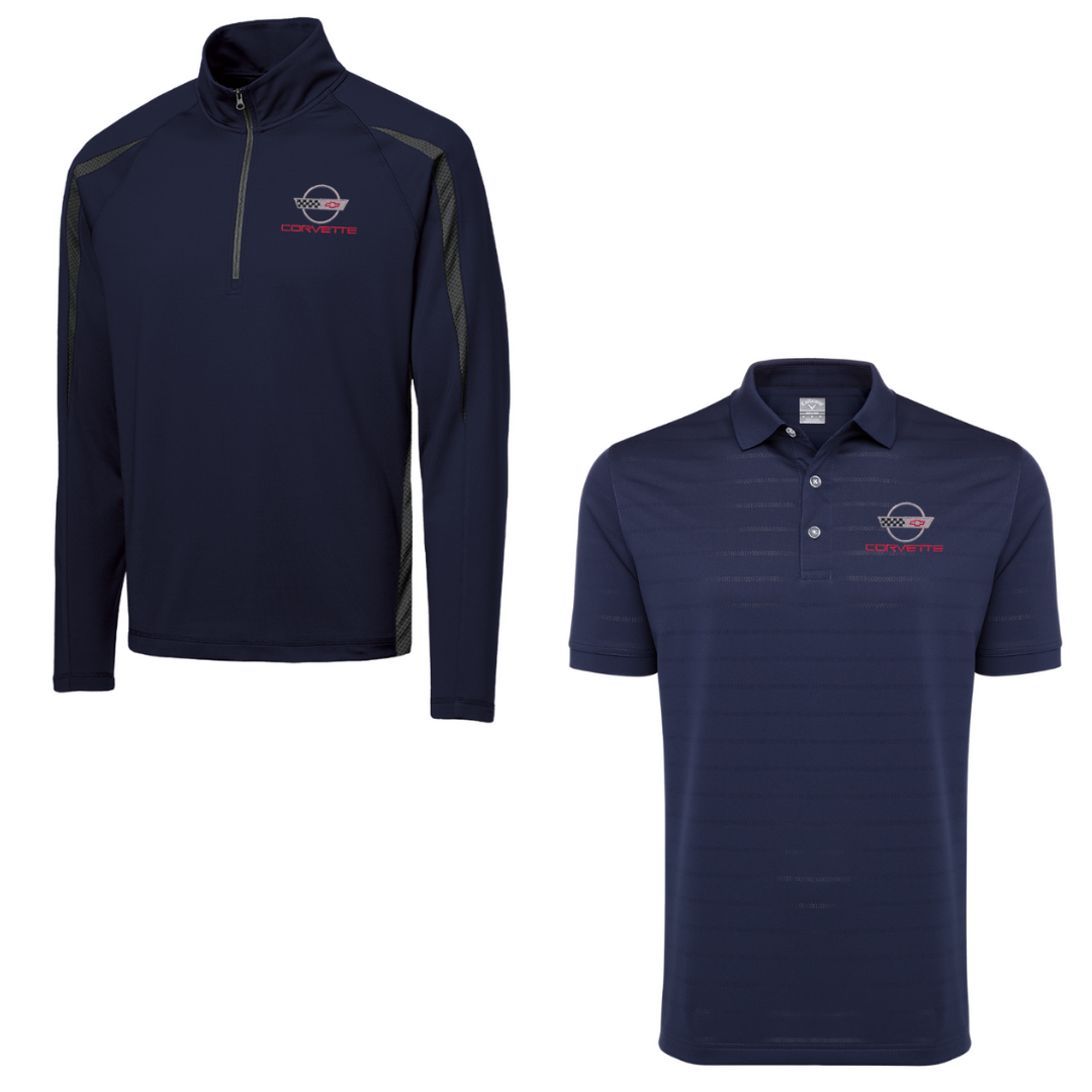 C4 Men's Corvette Stretch Half Zip Pullover & Callaway Opti-Vent Golf Polo Shirt Bundle - Navy