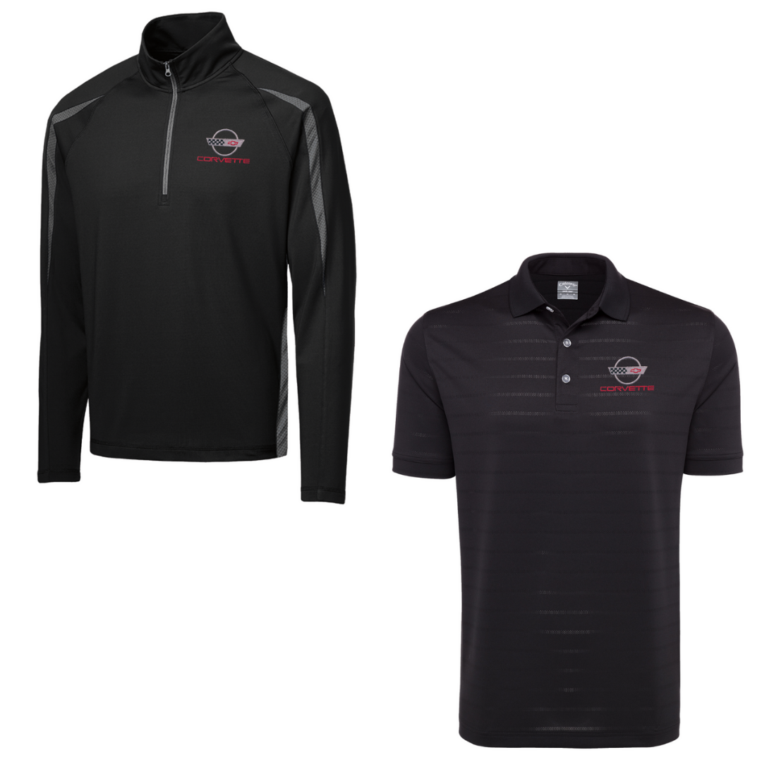 C4 Men's Corvette Stretch Half Zip Pullover & Callaway Opti-Vent Golf Polo Shirt Bundle - Black