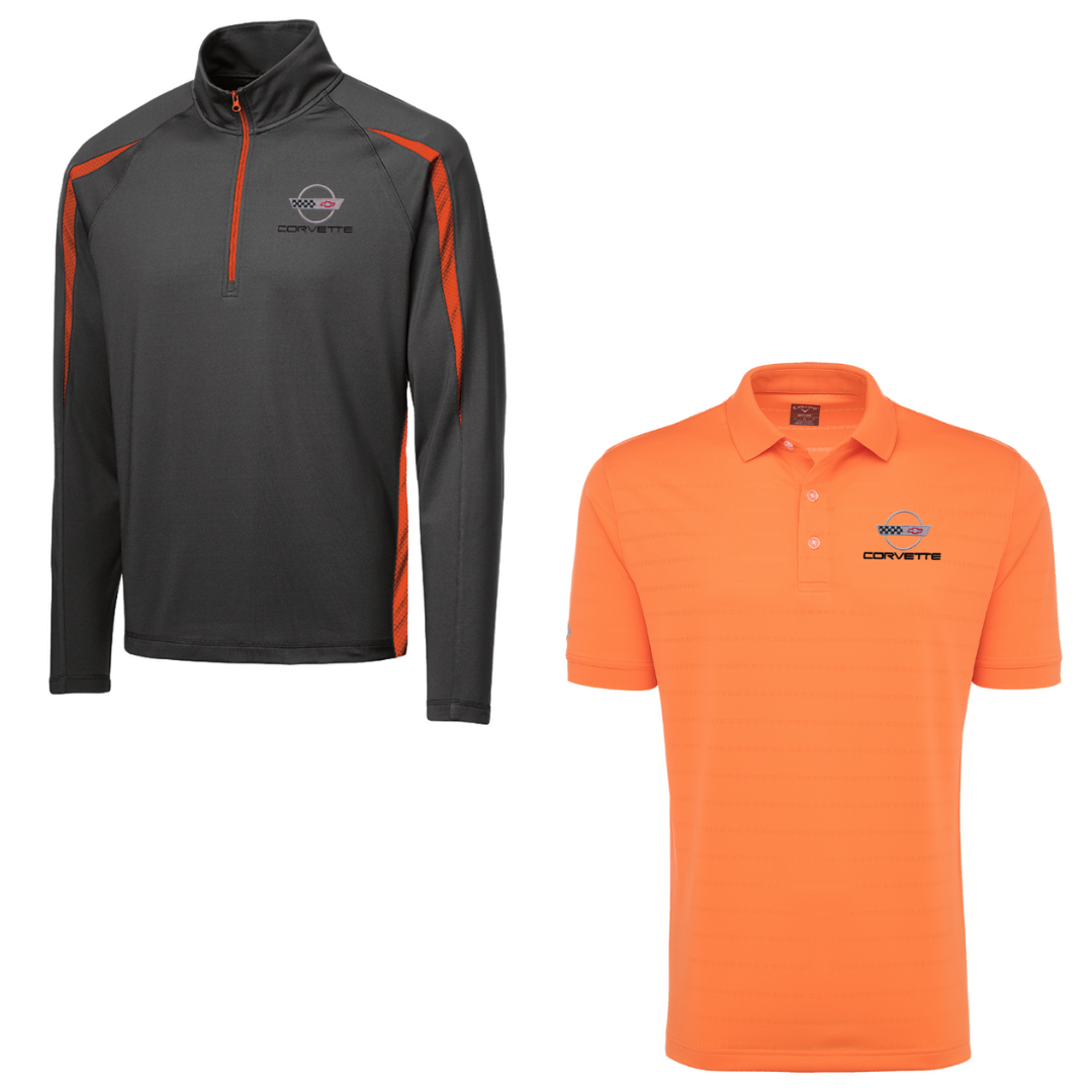 C4 Men's Corvette Stretch Half Zip Pullover & Callaway Opti-Vent Golf Polo Shirt Bundle - Orange