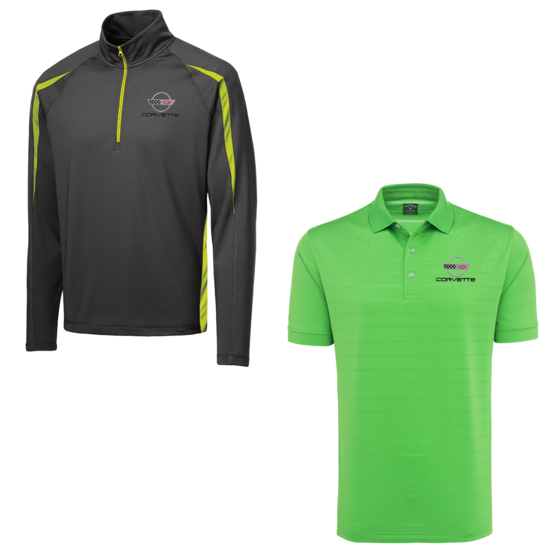 C4 Men's Corvette Stretch Half Zip Pullover & Callaway Opti-Vent Golf Polo Shirt Bundle - Green