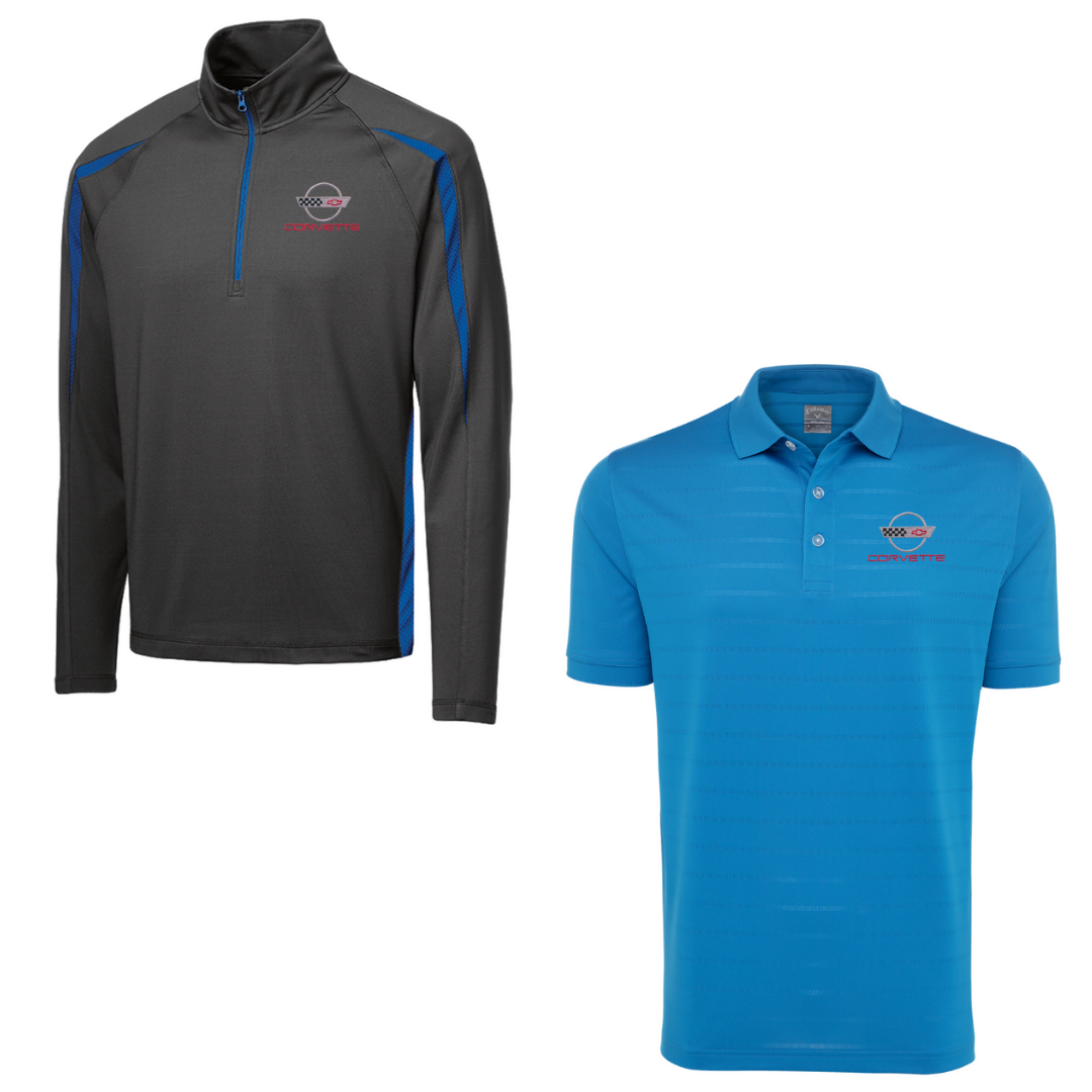 C4 Men's Corvette Stretch Half Zip Pullover & Callaway Opti-Vent Golf Polo Shirt Bundle - Blue