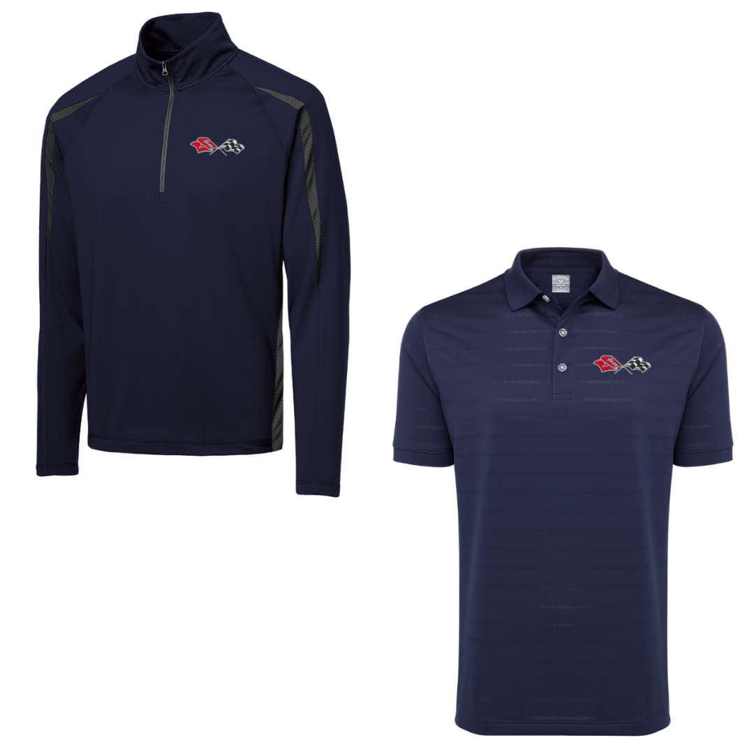 C3 Men's Corvette Stretch Half Zip Pullover & Callaway Opti-Vent Golf Polo Shirt Bundle - Navy