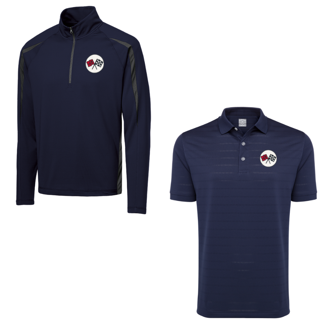 C2 Men's Corvette Stretch Half Zip Pullover & Callaway Opti-Vent Golf Polo Shirt Bundle - Navy