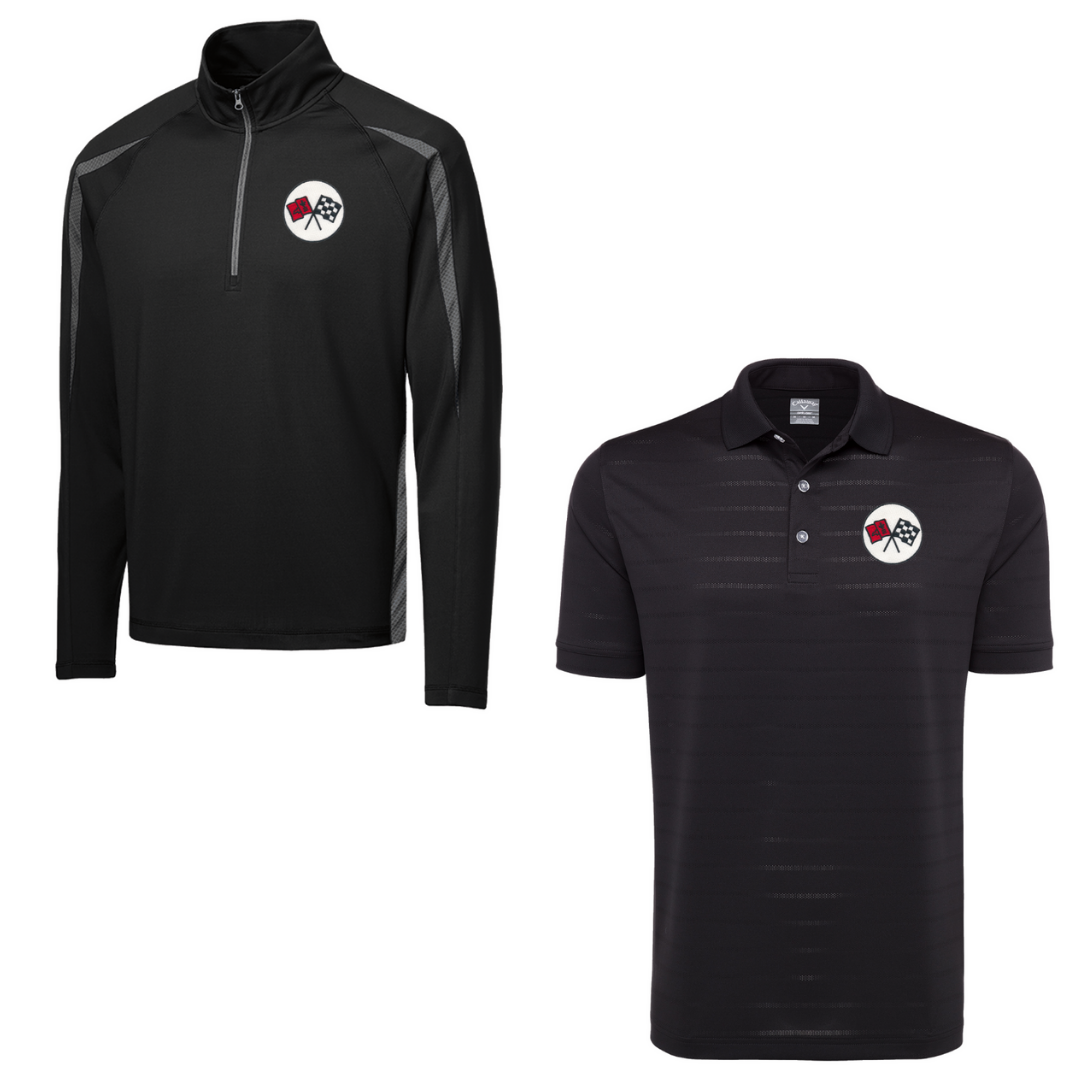 C2 Men's Corvette Stretch Half Zip Pullover & Callaway Opti-Vent Golf Polo Shirt Bundle - Black