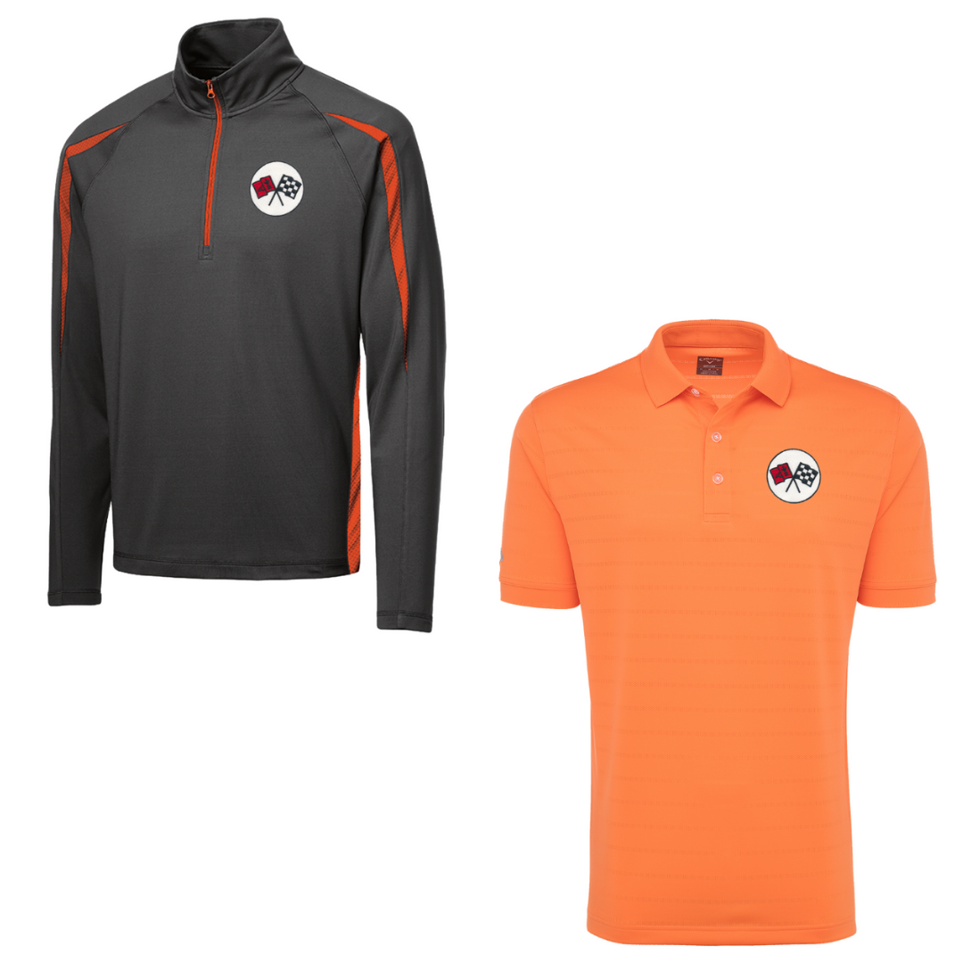 C2 Men's Corvette Stretch Half Zip Pullover & Callaway Opti-Vent Golf Polo Shirt Bundle - Orange