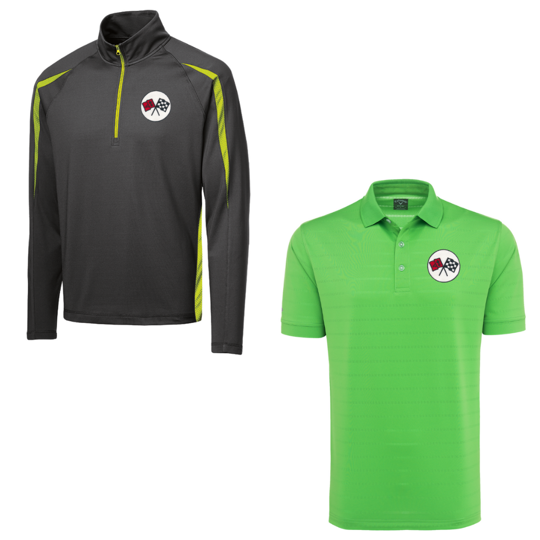 C2 Men's Corvette Stretch Half Zip Pullover & Callaway Opti-Vent Golf Polo Shirt Bundle - Green