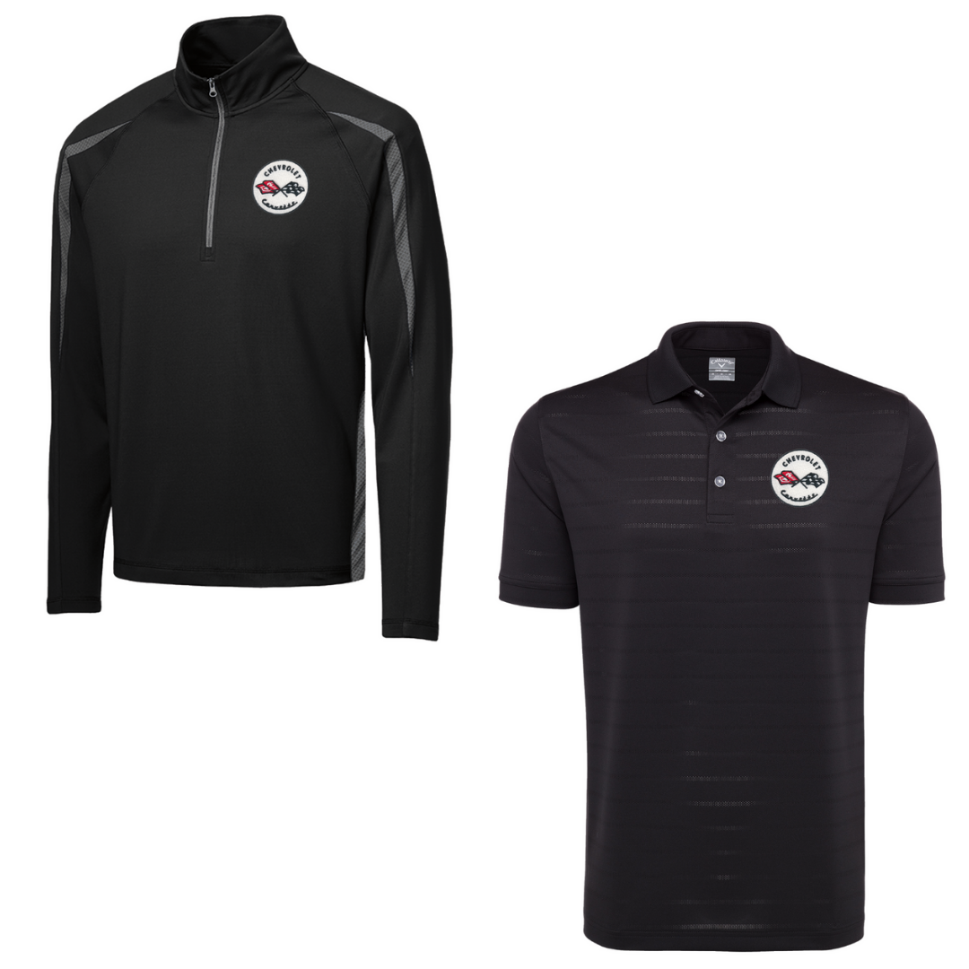 C1 Men's Corvette Stretch Half Zip Pullover & Callaway Opti-Vent Golf Polo Shirt Bundle - Black