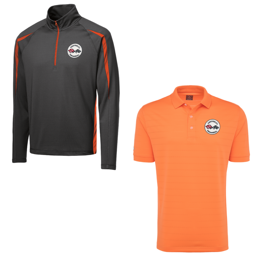 C1 Men's Corvette Stretch Half Zip Pullover & Callaway Opti-Vent Golf Polo Shirt Bundle - Orange