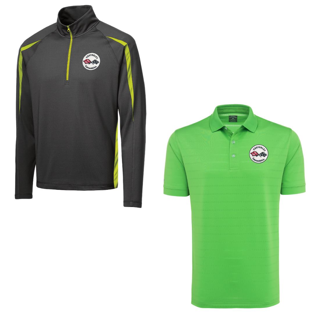 C1 Men's Corvette Stretch Half Zip Pullover & Callaway Opti-Vent Golf Polo Shirt Bundle - Green