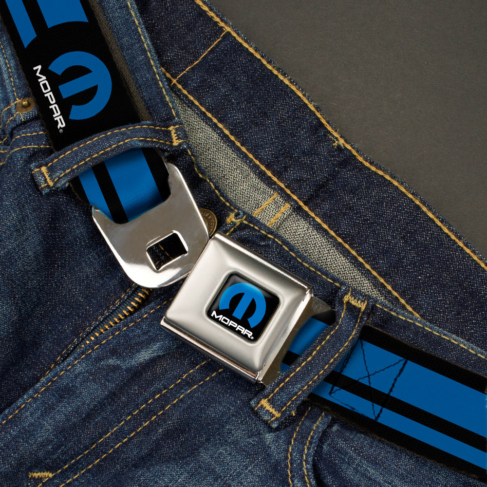 Mopar Logo Black & Blue Stripes Seatbelt Belt