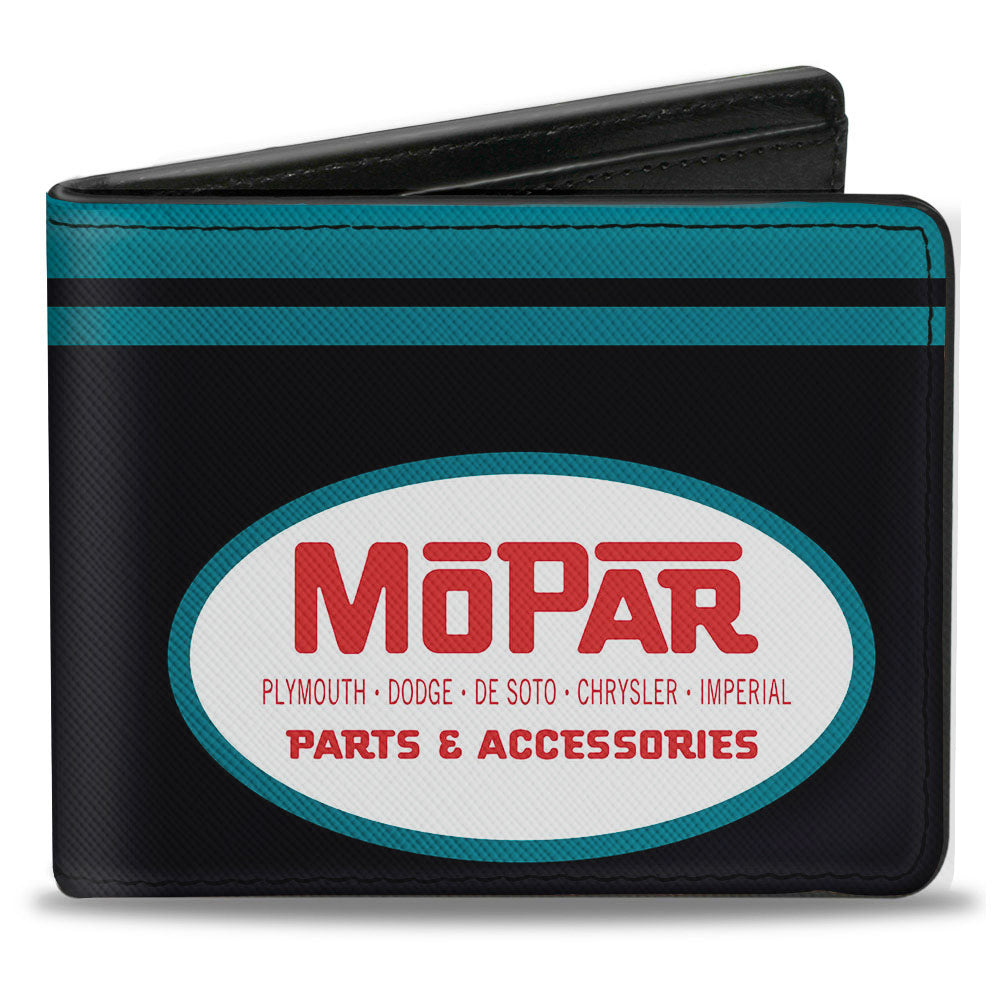 Mopar 1954-1958 & Chrysler Logo Top Stripe Black Bi-Fold Wallet