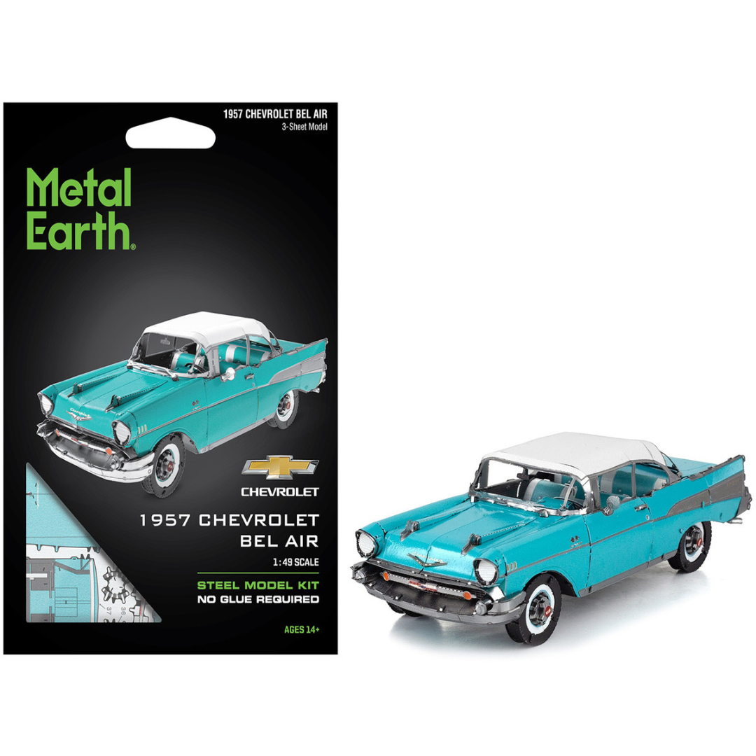 Model Kit 1957 Chevrolet Bel Air Turquoise with White Top (Challenging Difficulty) Steel Model