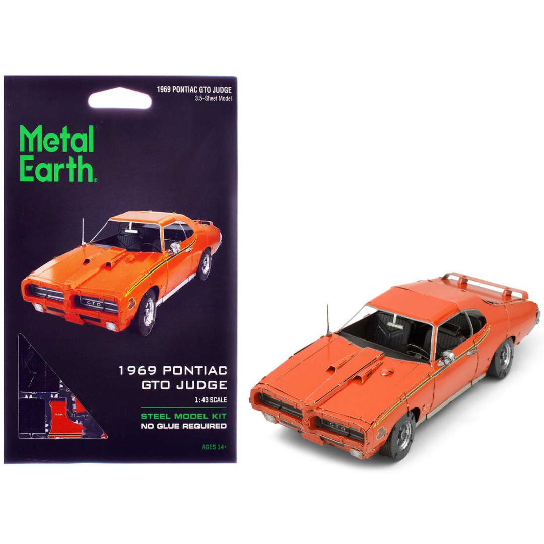 Model Kit 1969 Pontiac GTO Judge Orange with Black Stripes (Moderate Difficulty) Steel Model