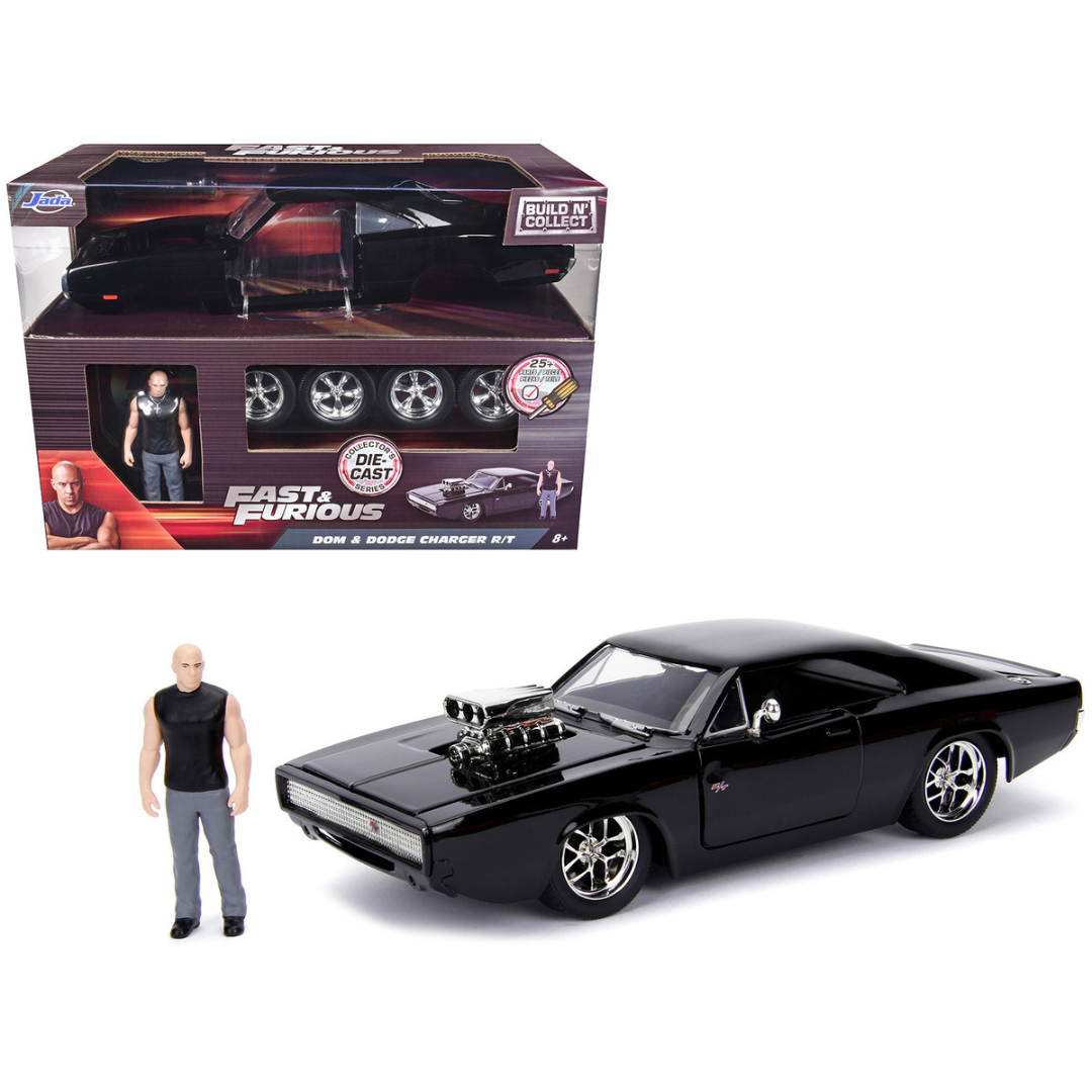 Model Kit Dodge Charger R/T Black and Dom Diecast Figure "Fast & Furious" Movie "Build N' Collect" Series 1/24 Diecast Model Car