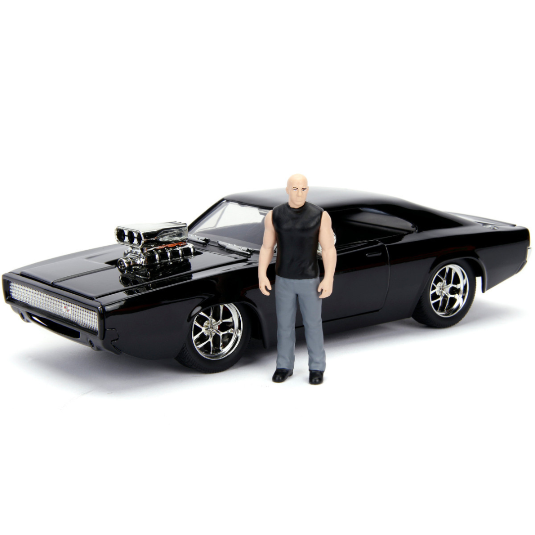 Model Kit Dodge Charger R/T Black and Dom Diecast Figure "Fast & Furious" Movie "Build N' Collect" Series 1/24 Diecast Model Car