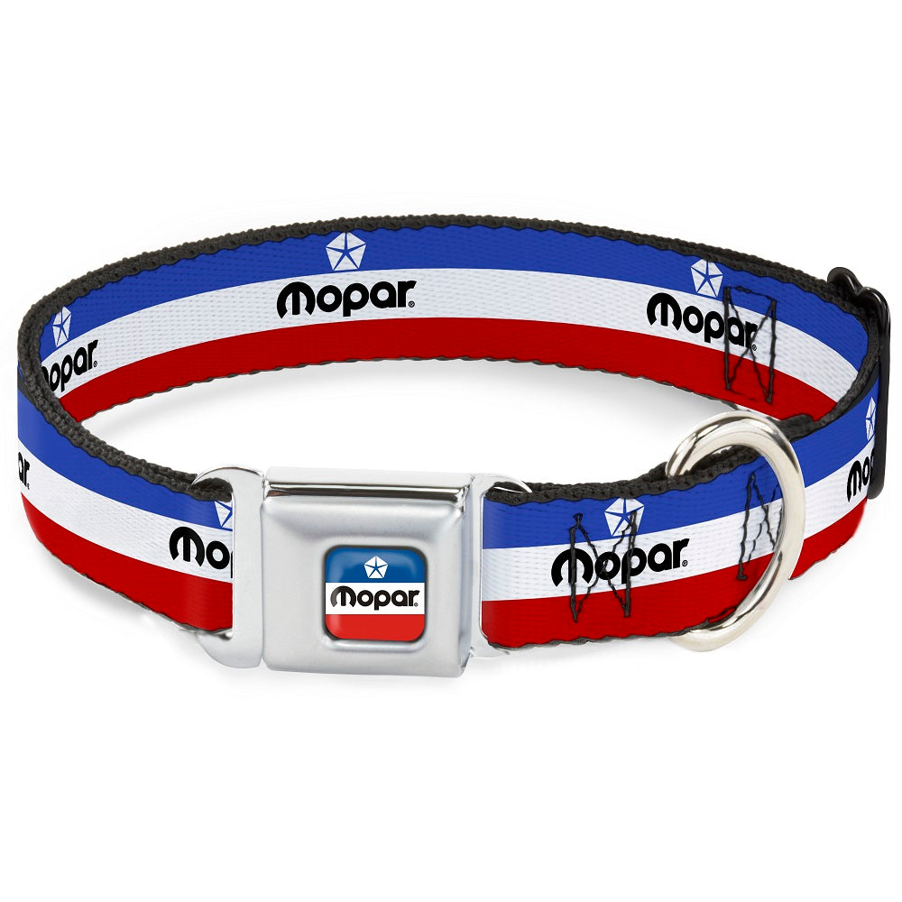 Mopar Chrysler Logo Red White & Blue Stripes Seatbelt Buckle Collar