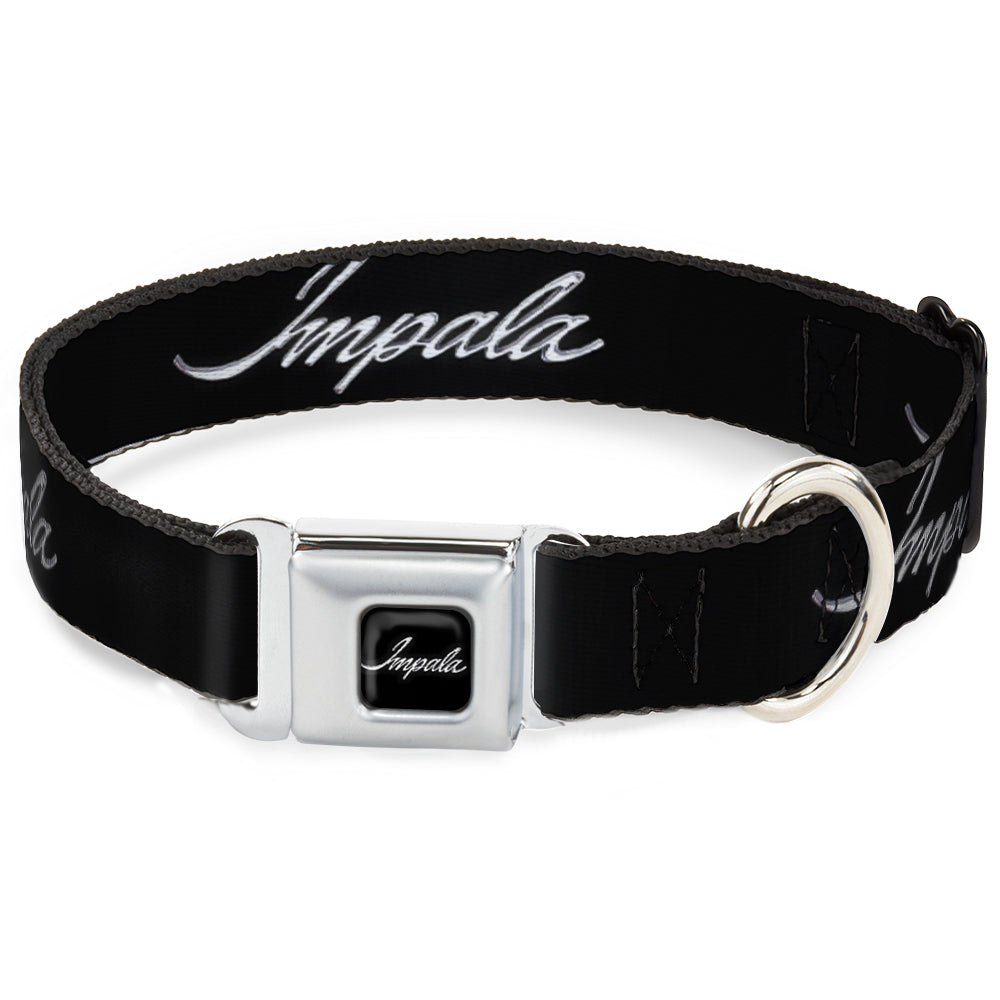 Impala Script Emblem Black & Silver Seatbelt Buckle Collar