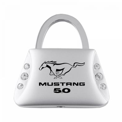 Mustang 5.0 Jeweled Purse Key Fob - Silver