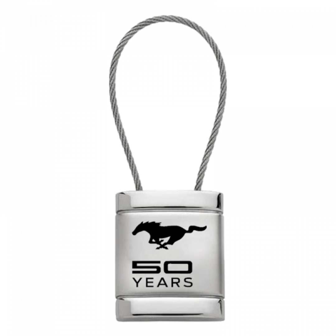 mustang-50-years-satin-chrome-cable-key-fob-silver-37789-classic-auto-store-online