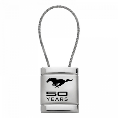 Mustang 50 Years Satin-Chrome Cable Key Fob - Silver