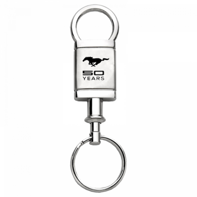Mustang 50 Years Satin-Chrome Valet Key Fob - Silver