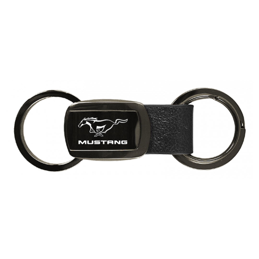 mustang-leather-tri-ring-key-fob-in-gun-metal-37690-classic-auto-store-online