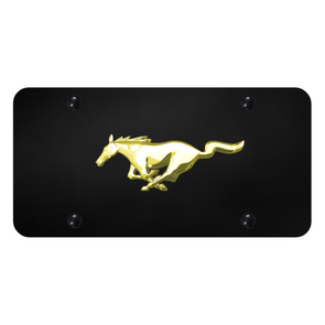 Mustang License Plate - Gold on Black