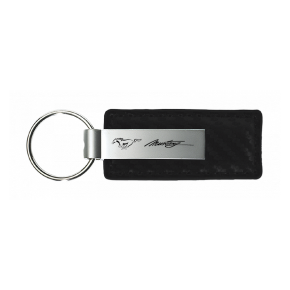 mustang-script-carbon-fiber-leather-key-fob-in-black-40149-classic-auto-store-online