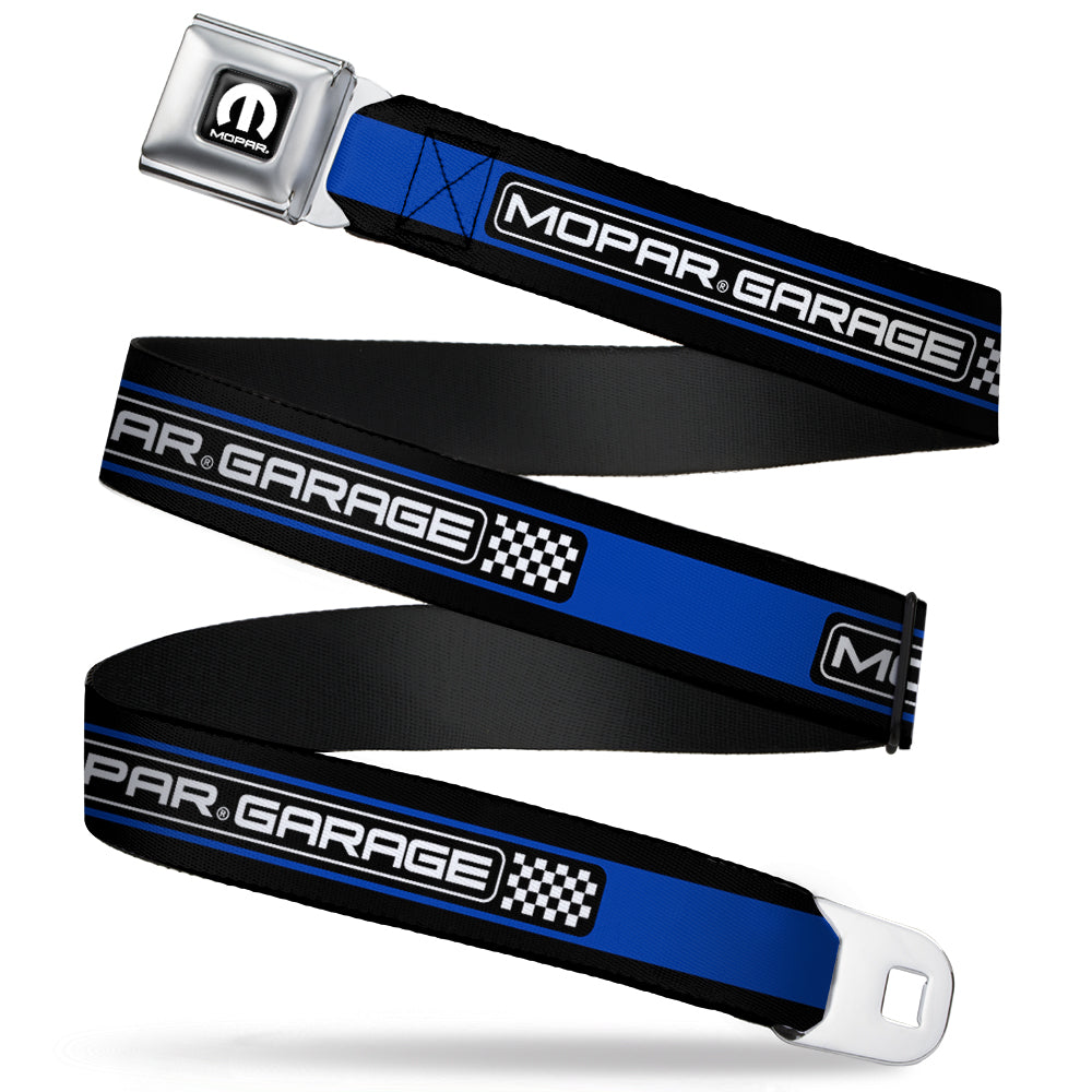 Mopar Garage Checker Logo Black with Blue Stripe Seatbelt Belt