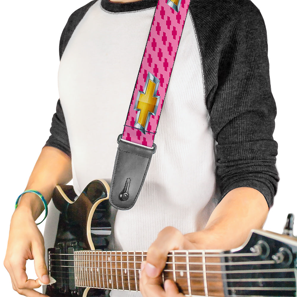 Chevy Gold Bowtie w Logo Pink Guitar Strap