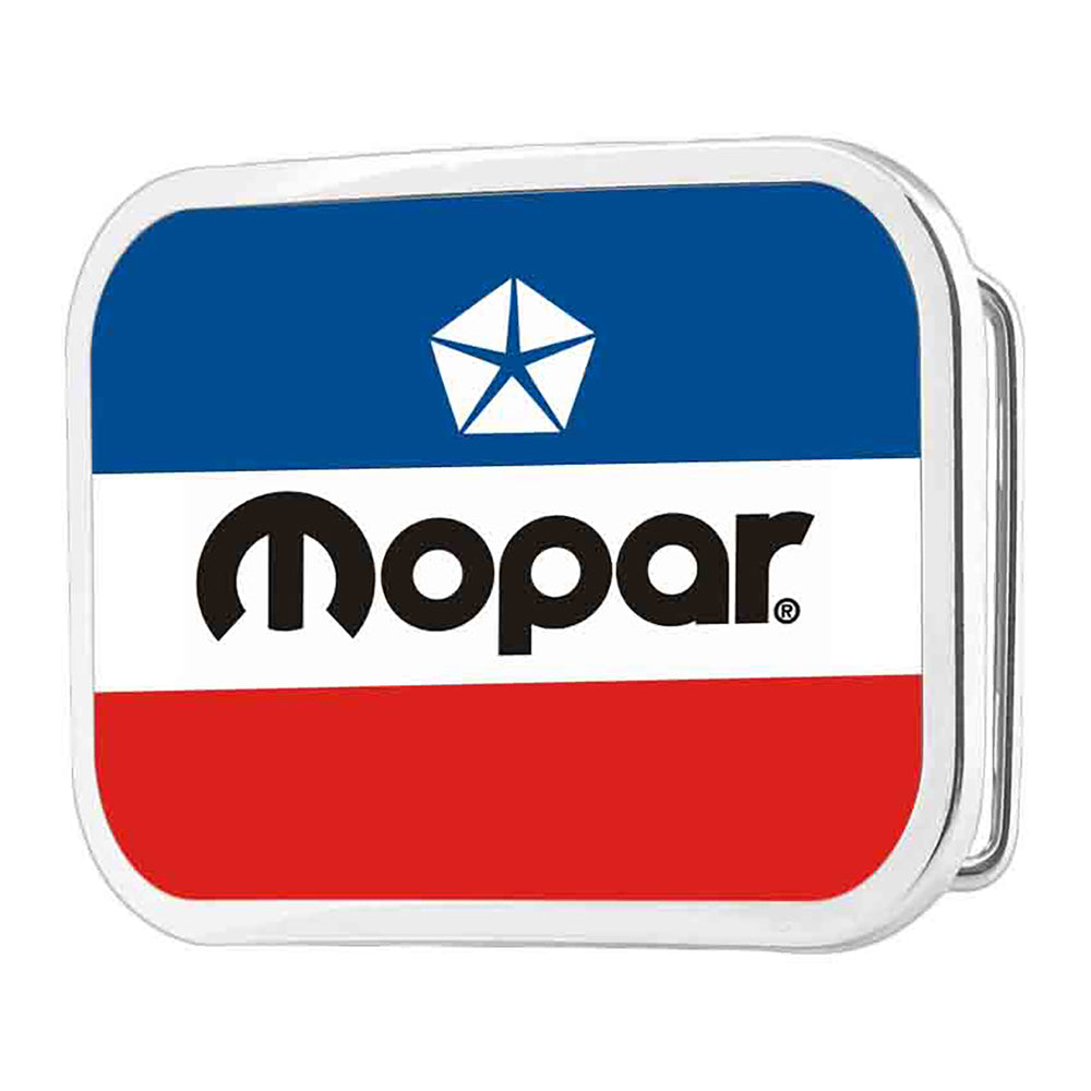 Mopar Chrysler Logo Red White & Blue Chrome Rock Star Buckle