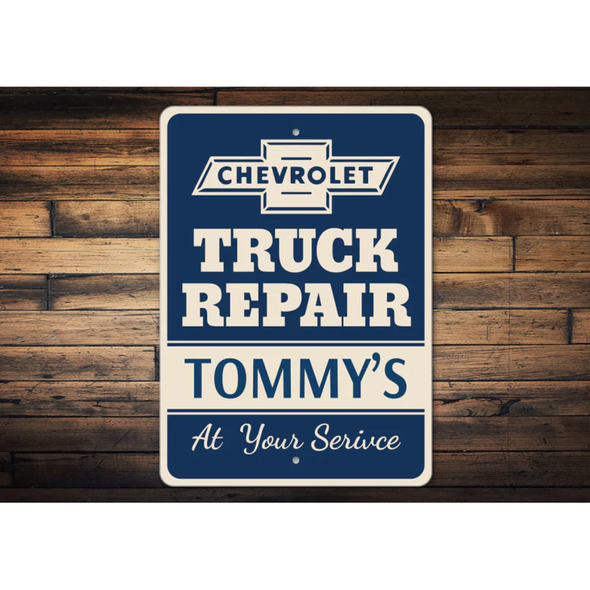 Personalized Chevy Truck Repair Garage Sign - Aluminum Sign