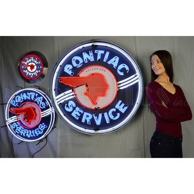 PONTIAC SERVICE 36 INCH NEON SIGN IN METAL CAN