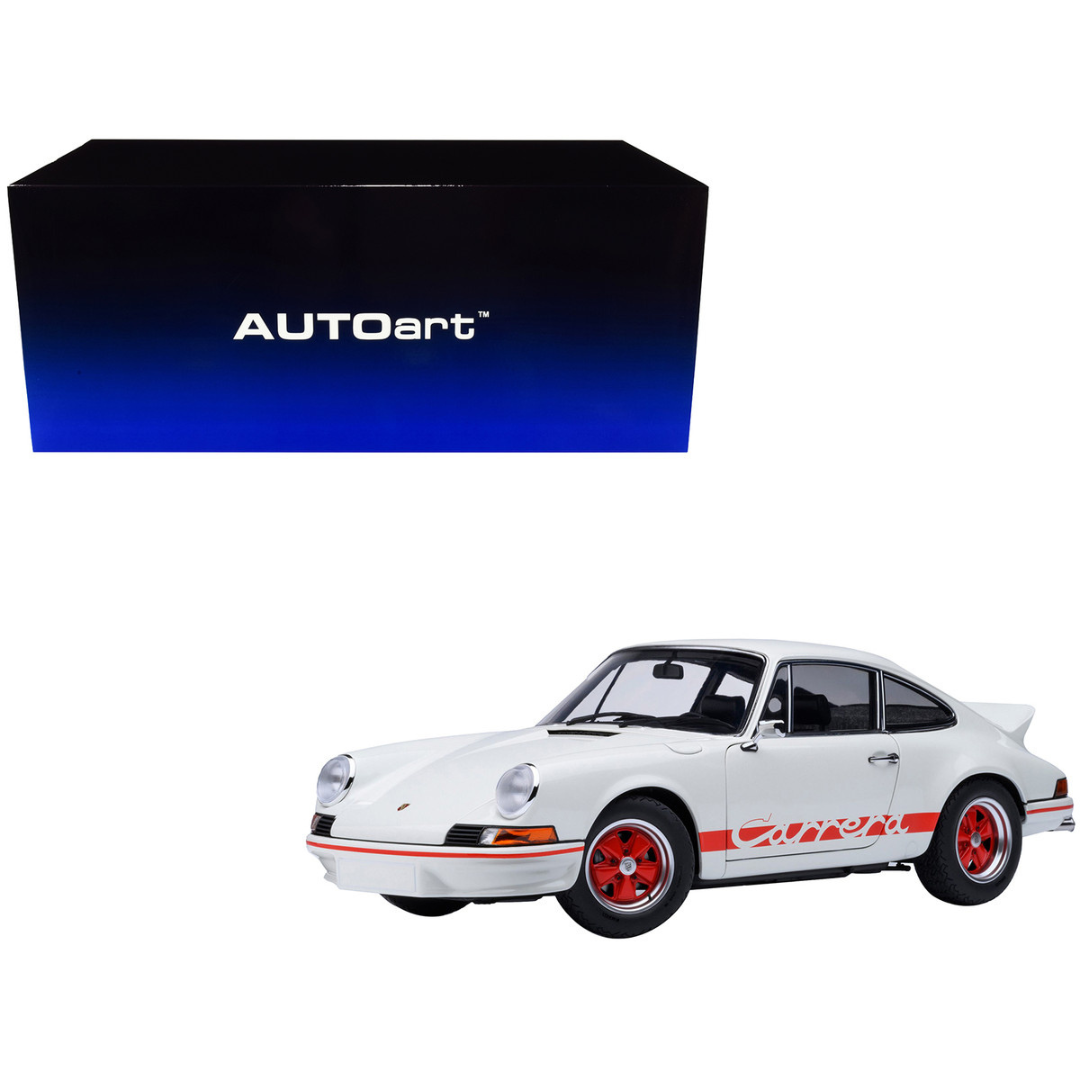 Porsche 911 Carrera 2.7 RS Grand Prix White with Red Stripes and Wheels 1/18 Model Car