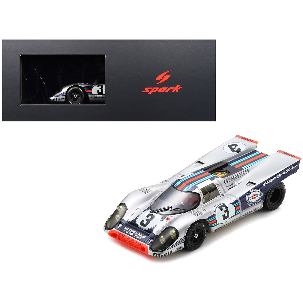 Porsche 917K #3 Vic Elford - Gerard Larrousse "Martini & Rossi Racing Team" Winner "12 Hours of Sebring" (1971) with Acrylic Display Case 1/18 Model Car